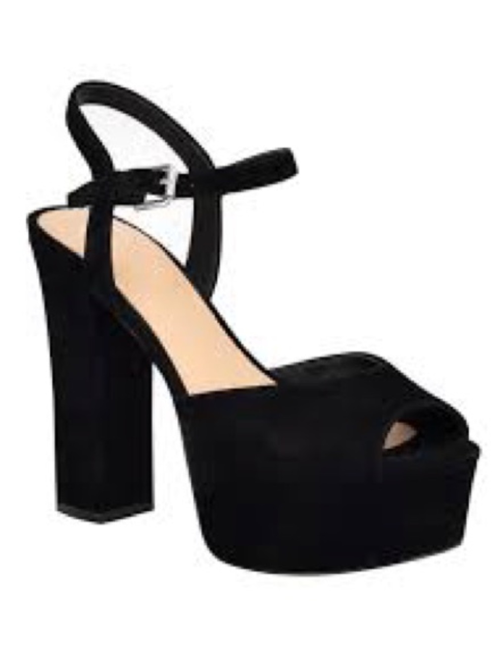 Marc Fisher Stacey Suede Platform Black Open-Toe Block Chunky Heels Size 9.5M